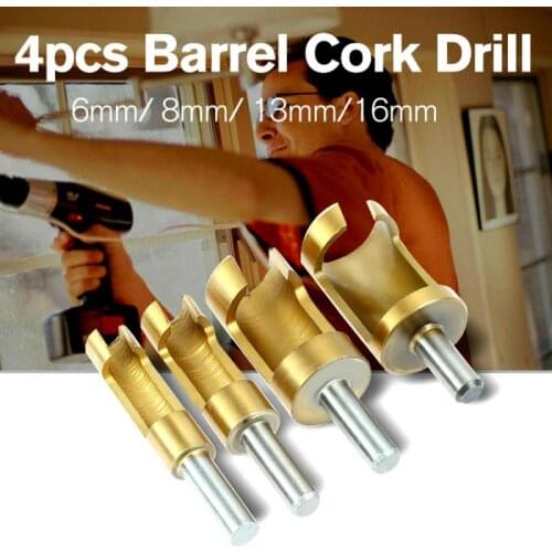4Pcs/set High Carbon Steel Drill Bit Barrel Cork With Titanium Coating Tenon Drills Hole Opener Bit Saw Arbors Woodworking Tools