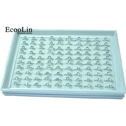 50Pcs EcooLin Jewelry Fashion 1.0 Carat Zircon Silver Plated Rings Lots For Women Bulk Packs LR4023