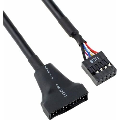 USB 2.0 9Pin Housing male to Motherboard USB 3.0 20pin Header Female cable 0.1m 10cm