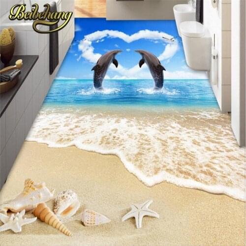 Beibehang Custom Dolphin lovers beach shells Photo Mural Non-woven Wall paper Wall Painting 3D Living Room Wallpaper for floor