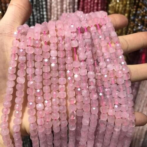Natural Stone Beaded Faceted Rose Quartzs Square Shape Loose Beads For Jewelry Making DIY Necklace Bracelet Accessories 5x5mm