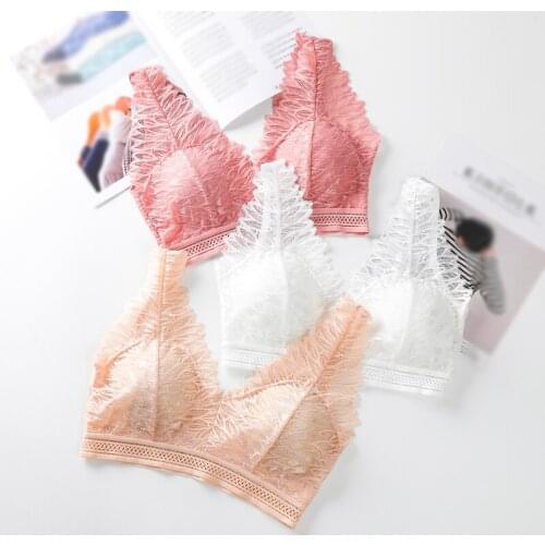 Seamless Deep V Lace Bra Wireless Thin Underwear Sexy Lingerie Soft Bras For Women Girls Tank Tops