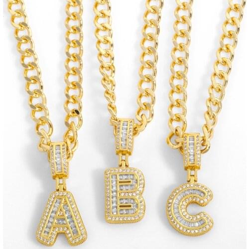 FLOLA Gold Curb Chain Initial Letter Pendant Necklace For Men Cuban Thick Chunky Chain CZ Goth Punk Hip Hop Jewelry nker69