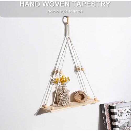 Nordic Style Colorful Tassel Wooden Hand-woven Decorative Shelf Wall Home Decoration