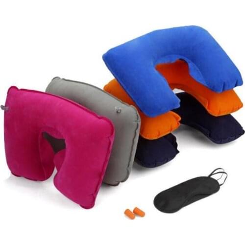 Travel Set 3PCS U-Shaped Inflatable Travel Pillow Eye Cover Earplugs Neck Rest U Shaped Neck Pillow Air Cushion LX4930