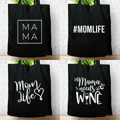 Mama Shopping Canvas Bag Mom Life Print Female Eco Cotton Cloth Shoulder Bag Foldable Tote Mother Nappy Bag Womens Bag