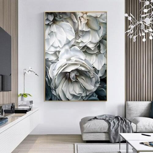 White Flower Petals Abstract Oil Painting on Canvas Posters and Prints Art Wall Pictures For Living Room Cuadros
