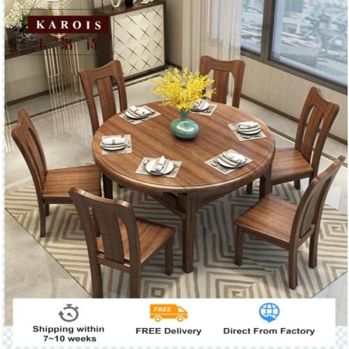 Karois SA61 Solid Wood Walnut Dining Table And Chair Combination Dining Room Furniture Folding Table