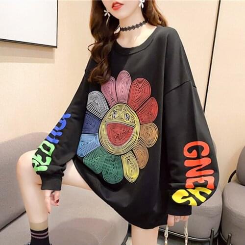 Korean Style Plus Size Womens Mid-length Sweater Long Sleeve Summer Tops for Women 2021 Graphic Tee