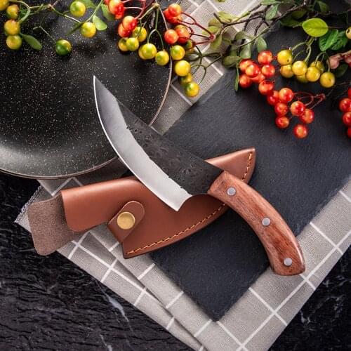 Handmade Forged High Carbon Steel Boning Knife Kitchen Knives BBQ Butcher Knife Meat Cleaver Outdoor Cooking Tool