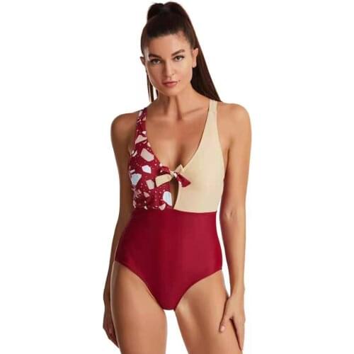 New Women Swimsuit One-Piece Bowknot Colorblock Sexy Bikini Push-Up Swimsuit Beachwear Fashion Swimsuit Traje De Baño