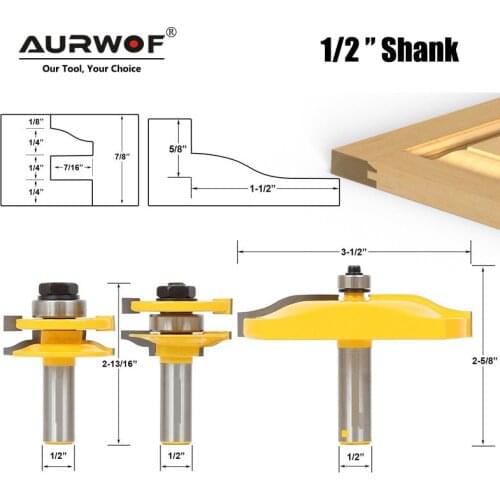 LAVIE 3pcs/set 12mm 1/2 Shank Door Panel Cabinet Tenon Router Bit Set Milling Cutter For Woodworking Cutters Cutting Tools 03016