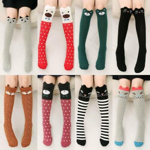 Cute Cartoon 7-12 Years Kids Children Socks Cat Animal Cotton Girls Socks Knee High Long Socks Thigh High Socks