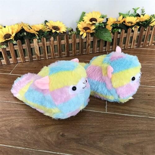 Sweet Cartoon Alpacas Women Winter Home Slippers Warm Plush Indoor Shoes Anti Skid Flats House Floor Shoes For Female