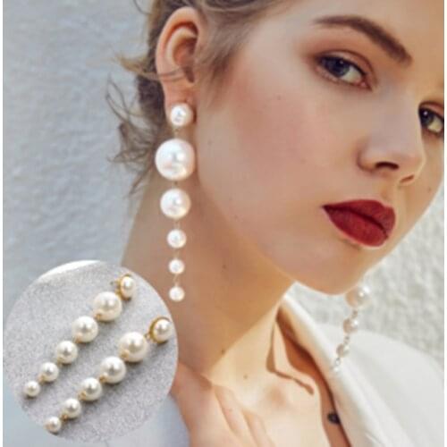 Trendy Elegant Big Simulated Pearl Long Earrings for Women Statement Drop Earrings For Wedding Party Office Lady Gift oorbellens