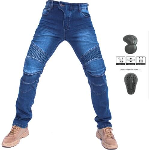Moto Pants Embroider Motorcycle Jeans Drop Resistance Slim Denim Cycling Racing Pantalon Motocross Off-road Hockey Protector