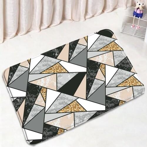 Marble Texture Bathroom Mat Color Geometric Stripes Simple Pattern Non-Slip Rugs Flannel Home Decor Bath Kitchen Doorway Carpet