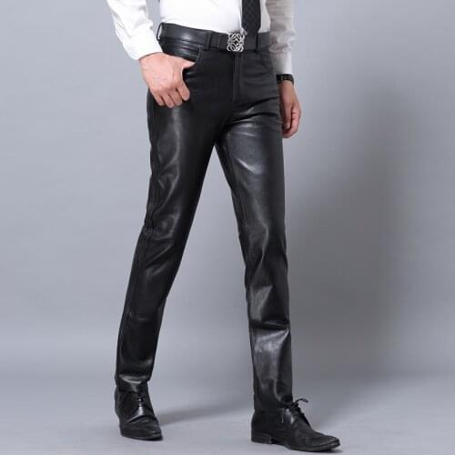 Genuine Leather Pants Men Real Sheepskin Classic Male Trousers Spring Autumn Winter Black Formal Casual Slim Fit Pencil Pants