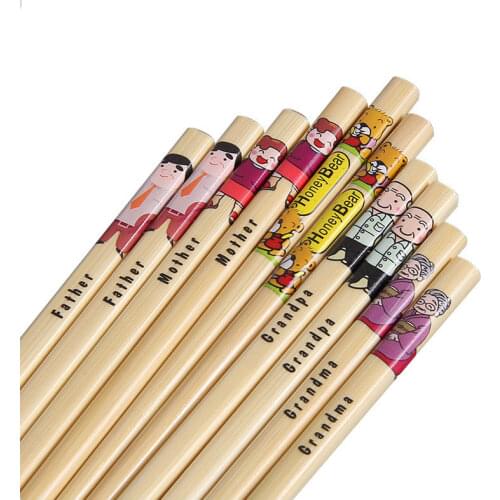 Cartoon Printed Chopsticks Set Household Chopsticks Family Photo Bamboo Chopsticks Kids Chopsticks Wooden Chopsticks