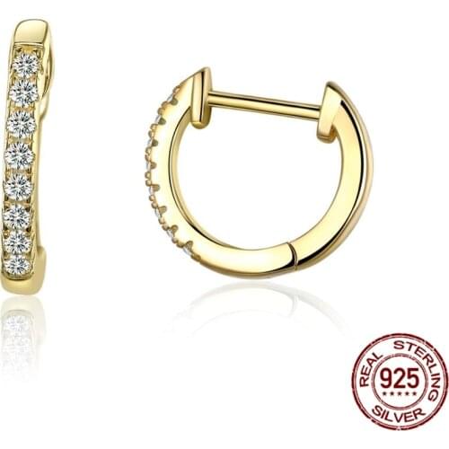 Genuine 925 sterling silver circle gold small earrings for women clear CZ jewelry Valentines Day gifts