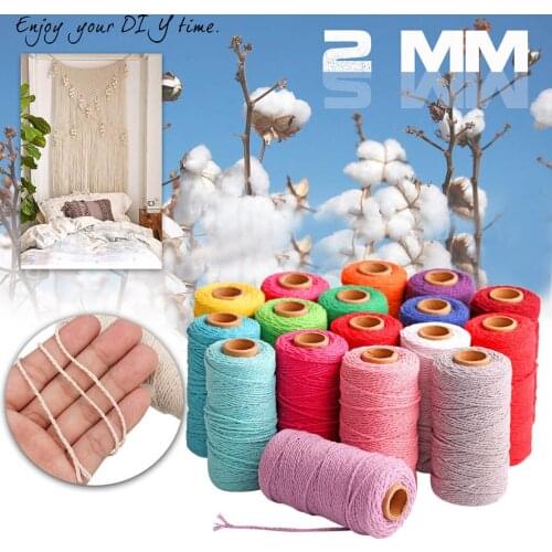 2 mm 100% Cotton Cord Colorful Cord Rope Beige Twisted Craft Macrame String DIY Home Textile Wedding Decorative supply 100yards