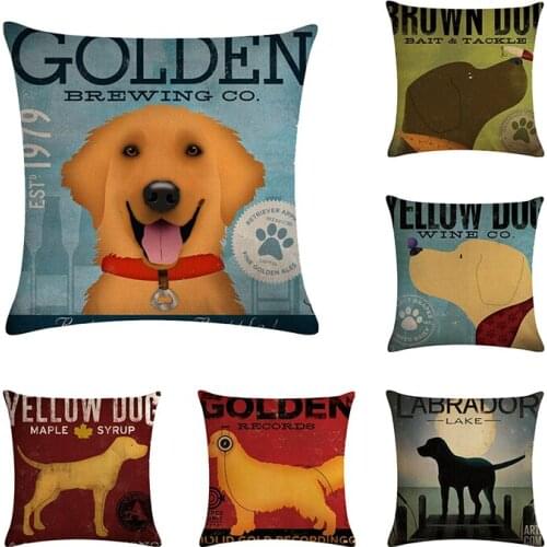 Cartoon dogs Cushion cover 45x45cm Siberian Husky Golden Retriever pillowcase cotton Linen Home Decor Throw Pillow cover