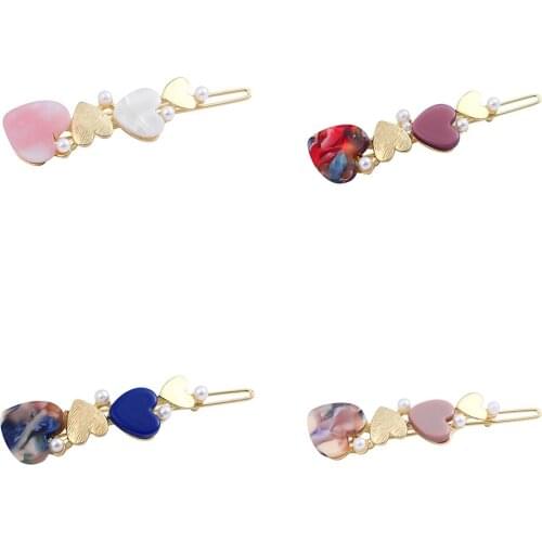 New Fashion Acrylic Pearls Hair Clips Girls Cute Heart Shaped Hair Pins Sweet Headwear Hairgrips Womens Wedding Accessories