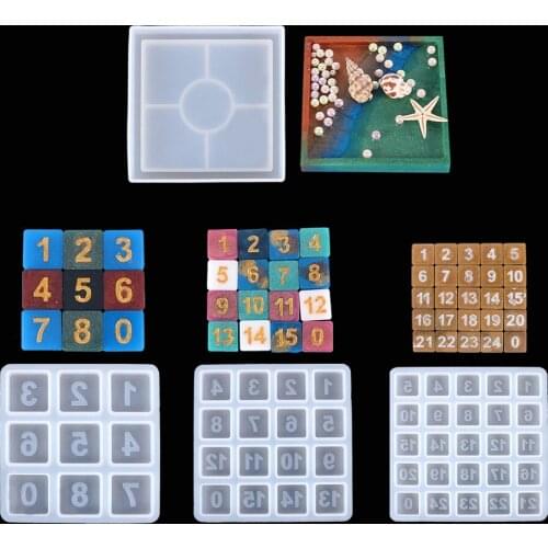 New DIY Crystal Epoxy Resin Mold, Square Base Storage Box Silicone Mold, Digital Mirror Combination Epoxy Mold