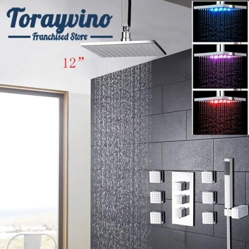 New Modern Rainfall Shower Set Faucet grifo monomando ducha Chrome Polished brass 12 Shower Head Hand Shower Spray Mixer Taps