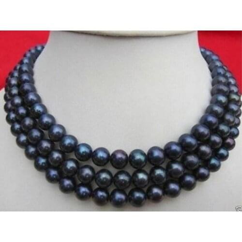 AAA 9-10MM TAHITIAN BLACK PEARL NECKLACE 50" YELLOW CLASP