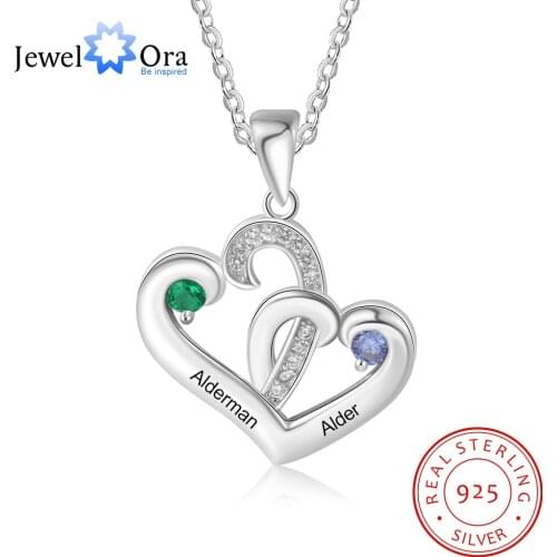 JewelOra Personalized Engraved Name Heart Necklaces for Women 925 Sterling Silver Customize Birthstone Pendants S925 Jewelry