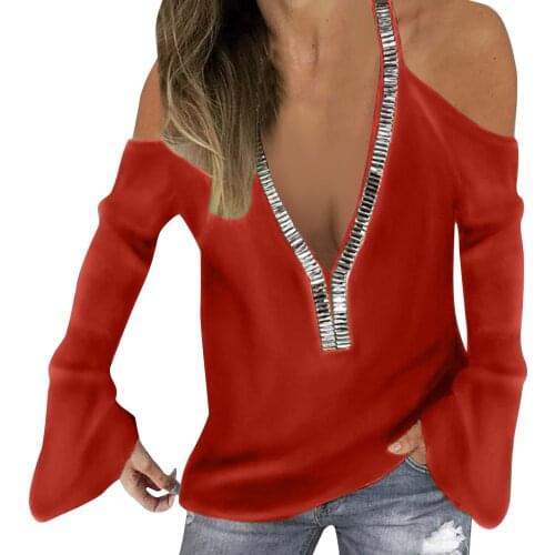 Plus Size Womens Tops And Blouses Womens Casual V-neck Long Sleeve Off-the-shoulder Blouse Top Blouse Blusas Mujer De Moda 2021
