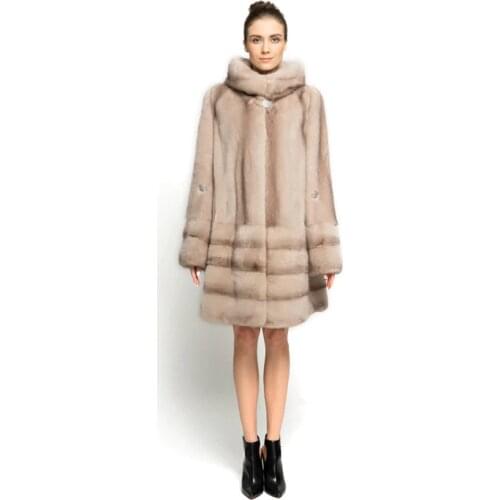 ZY89009 New Design Special Color Ladies Luxury Real Mink Fur With Mink Fur Hooede Women Winter Long Fur Jacket Fur Coat