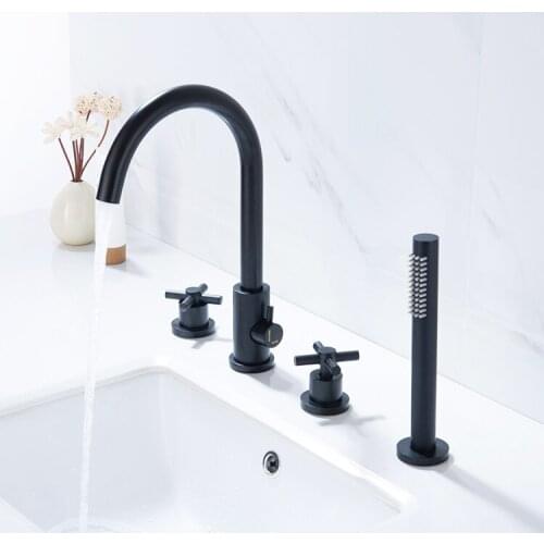 Bathroom Faucet Bathtub Shower Set Basin Faucet Split Switch 4 Pcs Brushed Gold Solid Brass Deck Mounted Mixer Faucet Tap CF1004