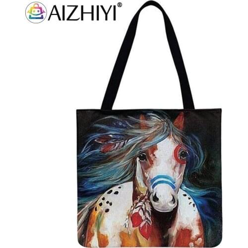 Color horse Printed Shoulder Shopping Bag Casual Ladies Large Capacity Tote Handbags