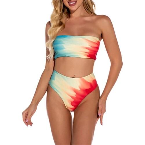 Tube Tops Strapless Sexy Women Bikini Tie Dye Print Swimwear Bathing Suit Bandage Swimsuit Split Brazilian Swimming Beachwear