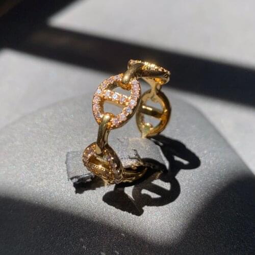 UMGODLY High Quality Fahsion Sailor Buckle Ring Gold Color Square Ring Micro Zircon Women Brand Jewelry Gift New Arrival