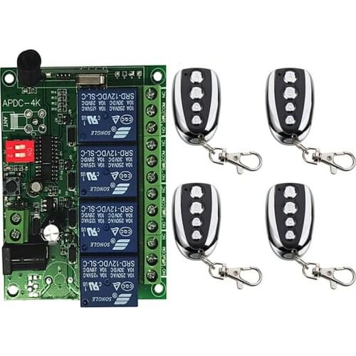 433MHz Universal DC 12V 24V 10A Relay 4CH Wireless RF Remote Control Switch Transmitter+Receiver Module Gate Garage Opener