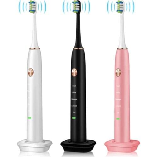 IPX7 Waterproof Portable Sonic Wave Electric Toothbrush Rechargeable Tooth Brush 5 Gear Adjustable USB Charging Base Teeth Brush
