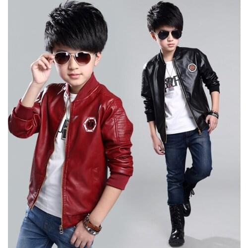 Top Quality Spring Leather Boys Jacket And Coat Waterproof Fashion Pattern O-Neck Black Kids Blazers Jackets Free Shipping