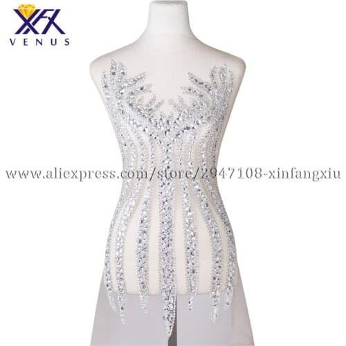 XFX VENUS Hot sale silver Hand made Rhinestones applique Rhinestone trim Crystal bridal beaded applique Crystal Decoration 5pcs