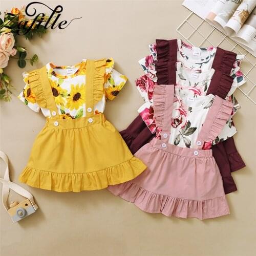 ZAFILLE Toddler Kids Girl Clothes Top and Skirts Sets Floral Suspender Girl Dress 2pcs Summer Childrens Suit Girl Outfits
