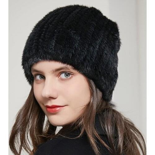 DY-02 Popular Style Mink Fur Hat Female Autumn-Winter Warm and Thickening Fur Woven Fox Fur Ball Knitted Hat