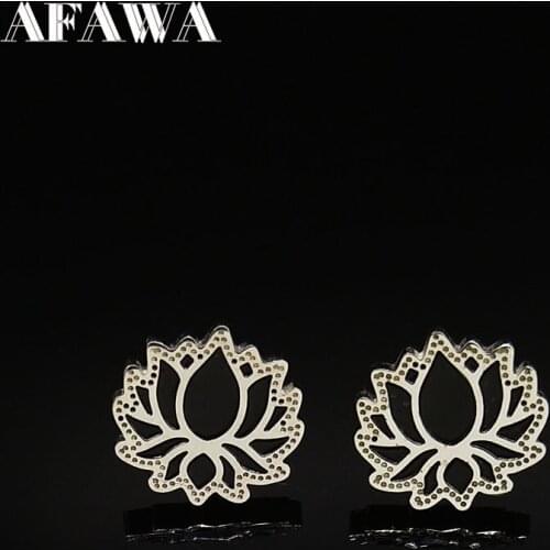 Fashion Black Enamel Stainless Steel Earrings for Women Small Lotus Stud Earring Jewelry boucle d'oreille fantaisie E1329S02