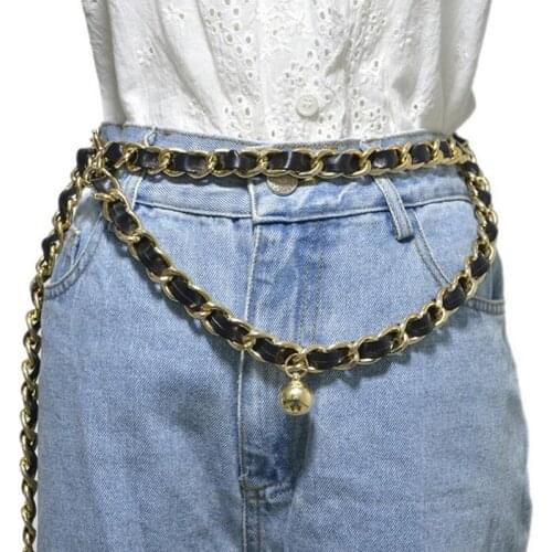 2019 New Fashion Hot belts Womens Gold Metal Chain Long Belt PU Leather Female Waistband Wedding Dress Belt Straps accessories