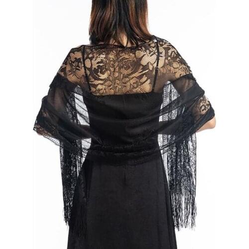 Lace Scarves Women Scarf Ladies Chiffon Shawl Wrap Muffler Pareo Bandanna Tassels Shawl Thin Gauze Evening Dress Accessory