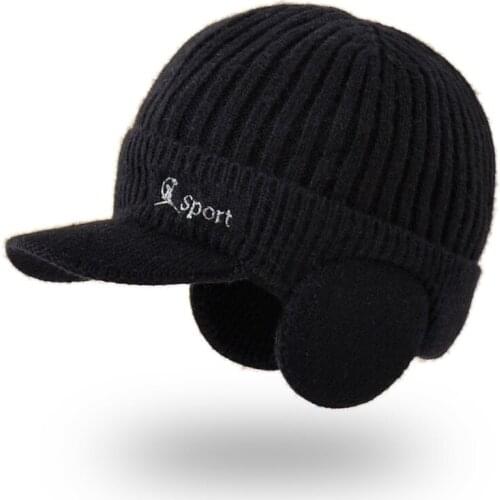 Winter Mens Earmuff Hat Thick Windproof Woolen Visors Caps Outdoor Riding Warm Ear Protection Knitted Hat Male Baseball Cap
