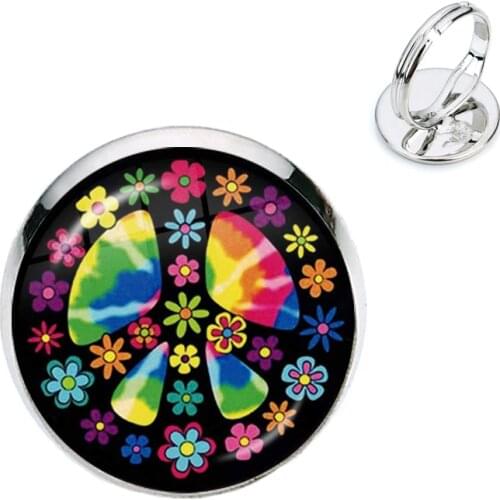Peace Sign Rings Love Bus Surf Van Beach Summer Hippie Peace Car Glass Rings Retro Vintage Flower Power Hippi Jewelry Seventies