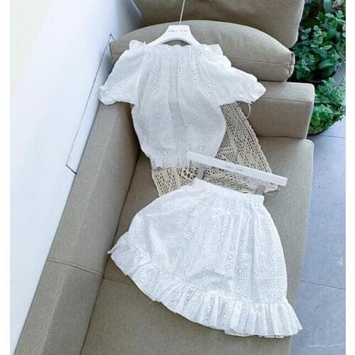 2020 new girls 2 pcs hollow out set shirt+ skirtfashion summer fashion girls suit 2-7t F339