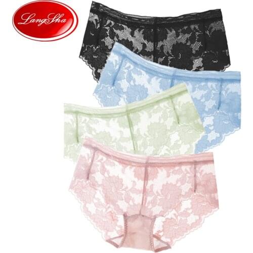 3Pcs/set Women Panties Seamless Nylon Girls Underwear Sexy Lace Low-Rise Ladies Briefs Solid Female Transparent Lingerie LANGSHA